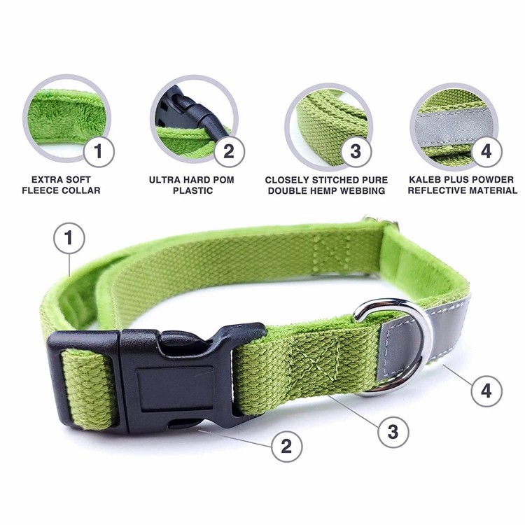Premium Hemp Dog Collar with Metal Buckle, Pure Double Layer Hemp and